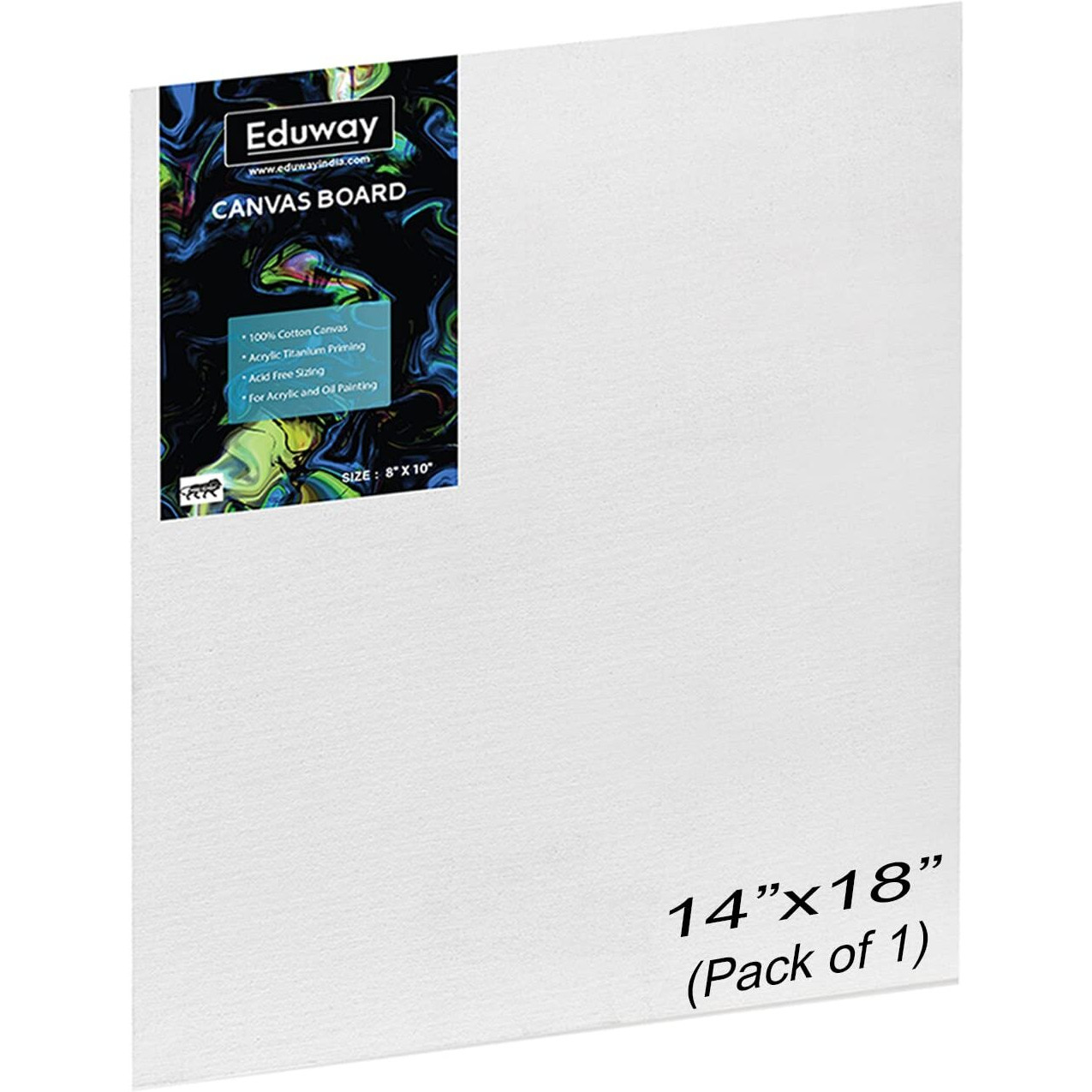 Eduway Canvas Board For Painting- (14X18) | Premium Quality 7Oz Pre-Primed Cotton Canvas Board For Artists & Beginners | Ideal For Acrylic, Oil, Gouache, Pastels Colors (Pack Of 1) (35X45 Cms)