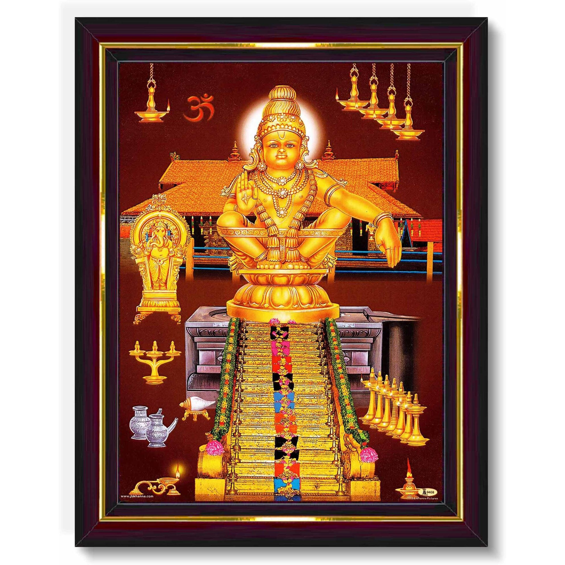 Pavan Photo Laminations Lord Ayyappa Swamy Ayyappan Iyyappan Wall Painting Framed Home Decor (Wood,Matte,Brown,Small Size,6 X 8 Inch) B1073S