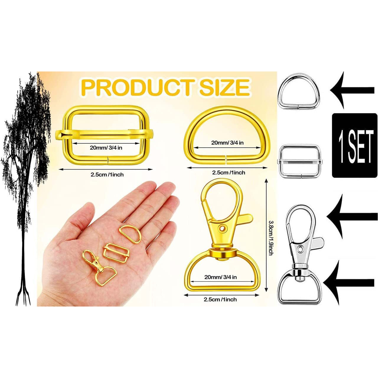 Diy Crafts Key Chain Hooks With Key Rings And D Rings Bulk For Lanyard Supplies (Small Size) (2 Sets, Swivel Clasp Split Ring D Ring)