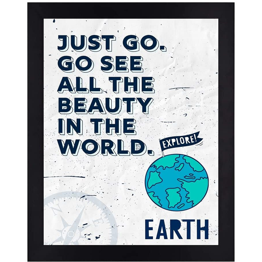 Interio Crafts Just Go Motivational Quote Framed Poster For Home Decor, Inspirational Travel Decor,Black (Frame Size 13&quotX10" Inches)