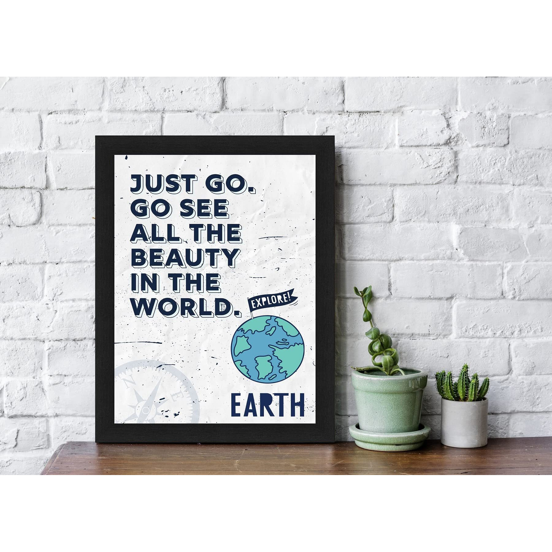 Interio Crafts Just Go Motivational Quote Framed Poster For Home Decor, Inspirational Travel Decor,Black (Frame Size 13&quotX10" Inches)