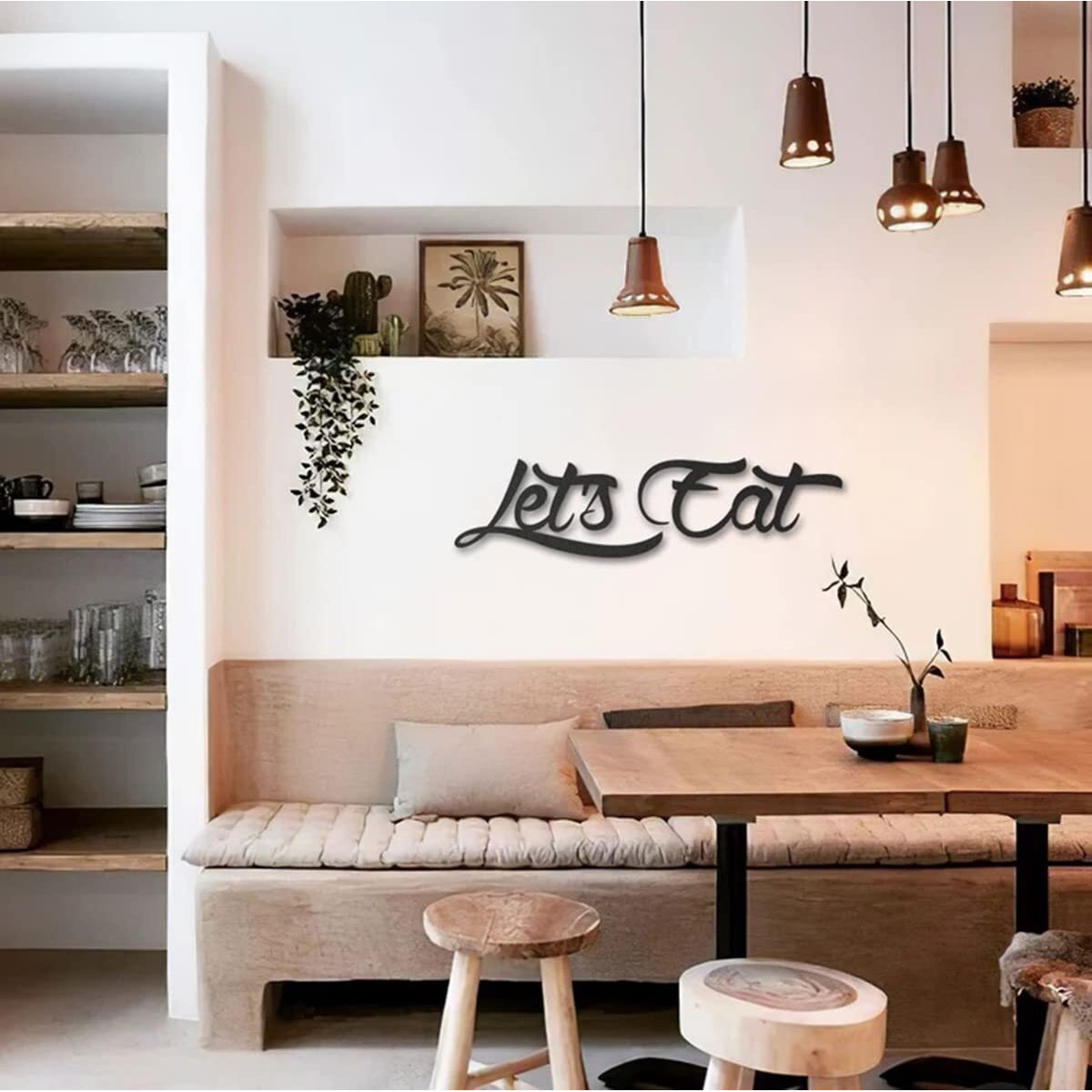 Meraki Mart Black Lets Eat Designed Art Of Wood Wall Round Hanging Decor Plaque Sculptures Black Wall Decoration Contemporary Home, Bedroom, Bathroom, Office, Cafe (Pack Of 2, 12 Inches)