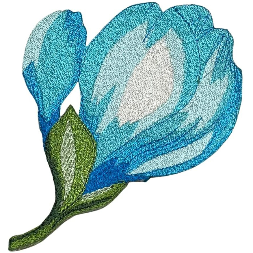 Garaan - Machine Embroidered Applique, Embroidery Patch, Sew On Patches, Diy Projects, Magnolia Bud Blue (Pack Of 6)