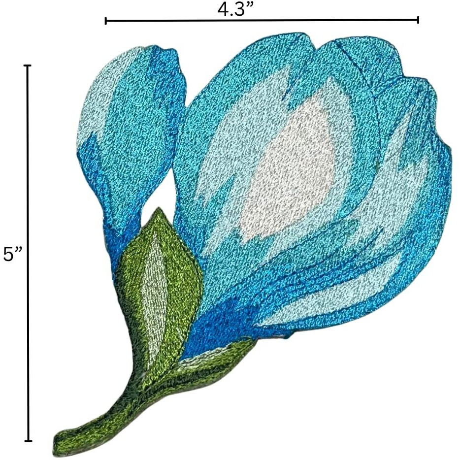 Garaan - Machine Embroidered Applique, Embroidery Patch, Sew On Patches, Diy Projects, Magnolia Bud Blue (Pack Of 6)