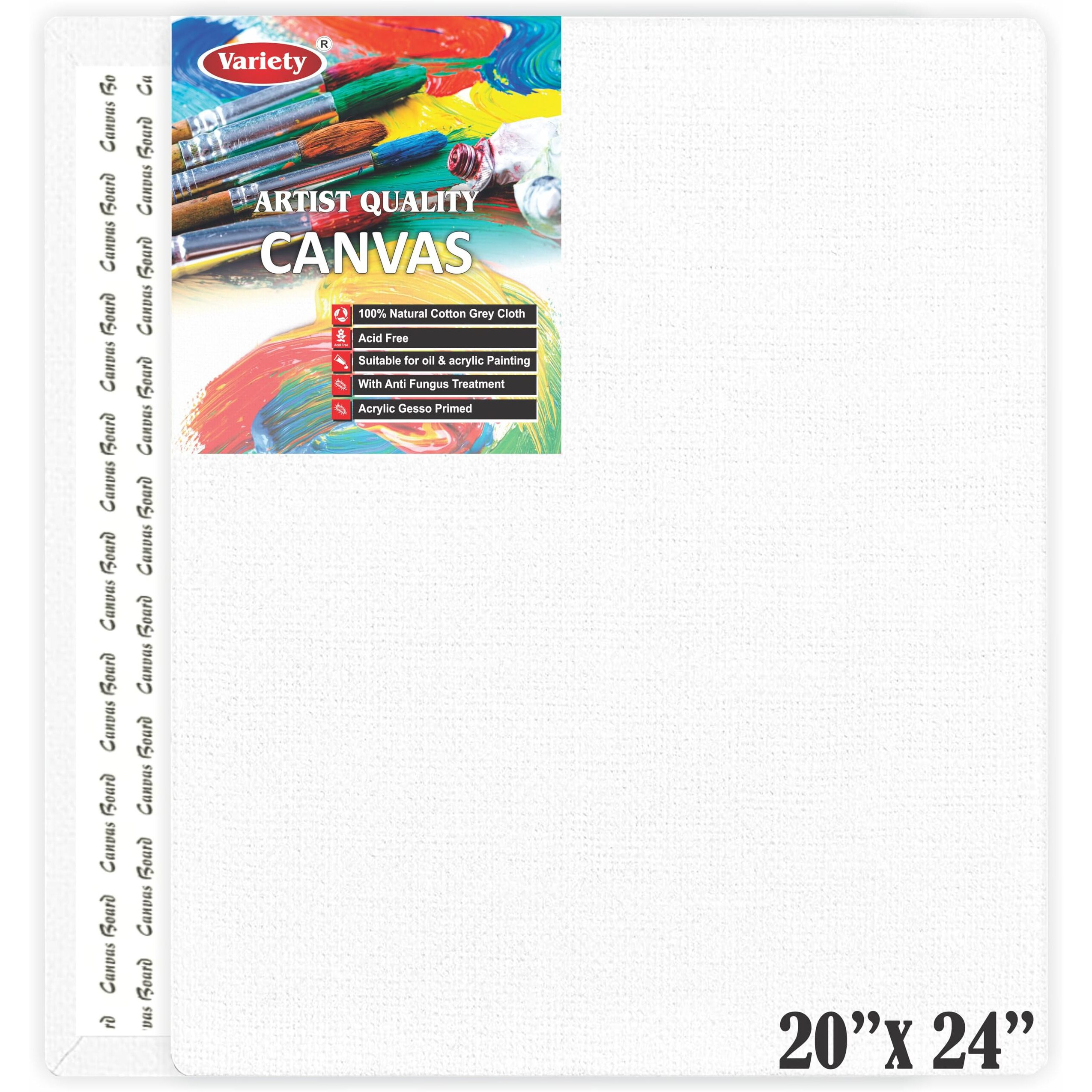 Variety Canvas 20 X 24 Inch Cotton Canvas Board For Painting, Pack Of 1 Piece - White