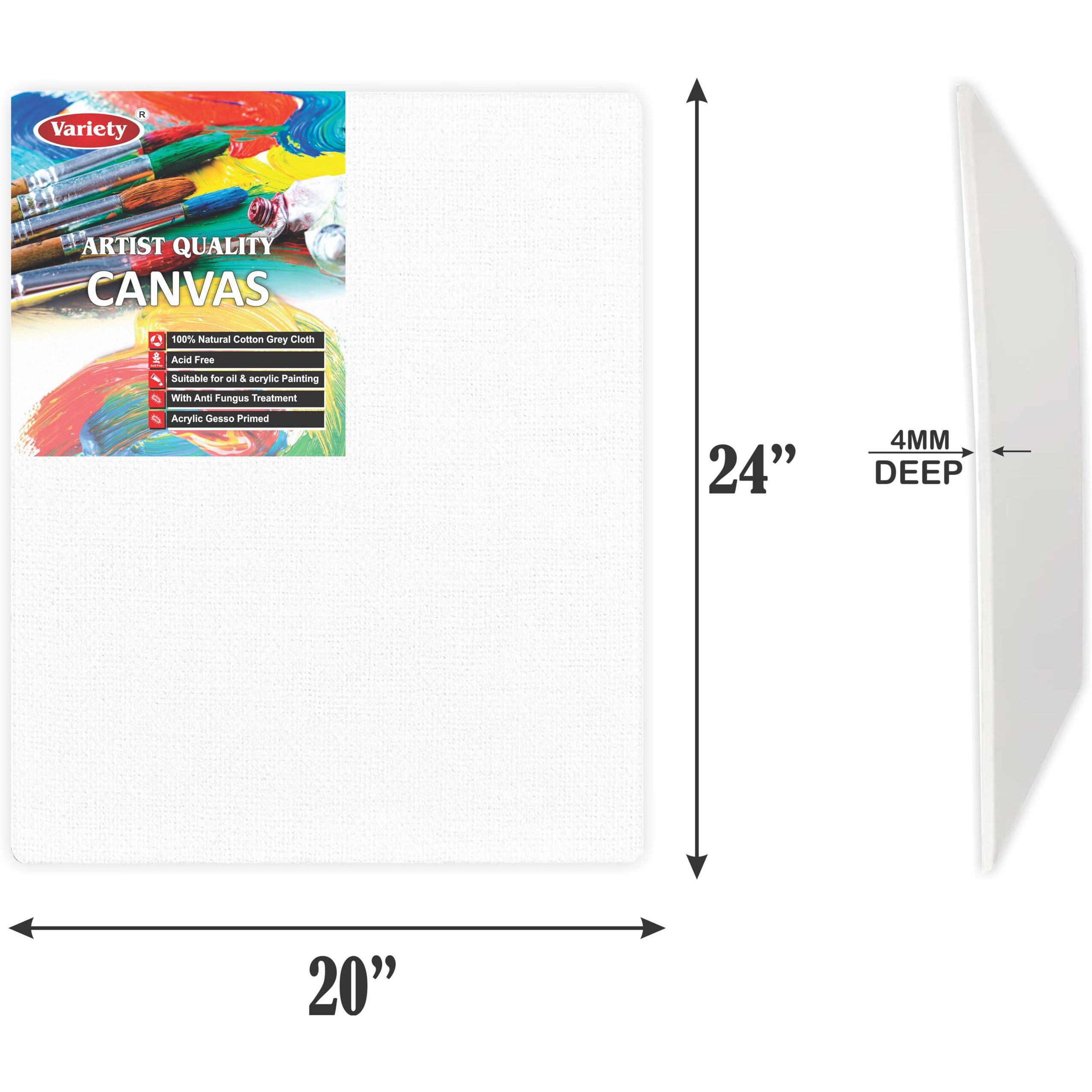 Variety Canvas 20 X 24 Inch Cotton Canvas Board For Painting, Pack Of 1 Piece - White