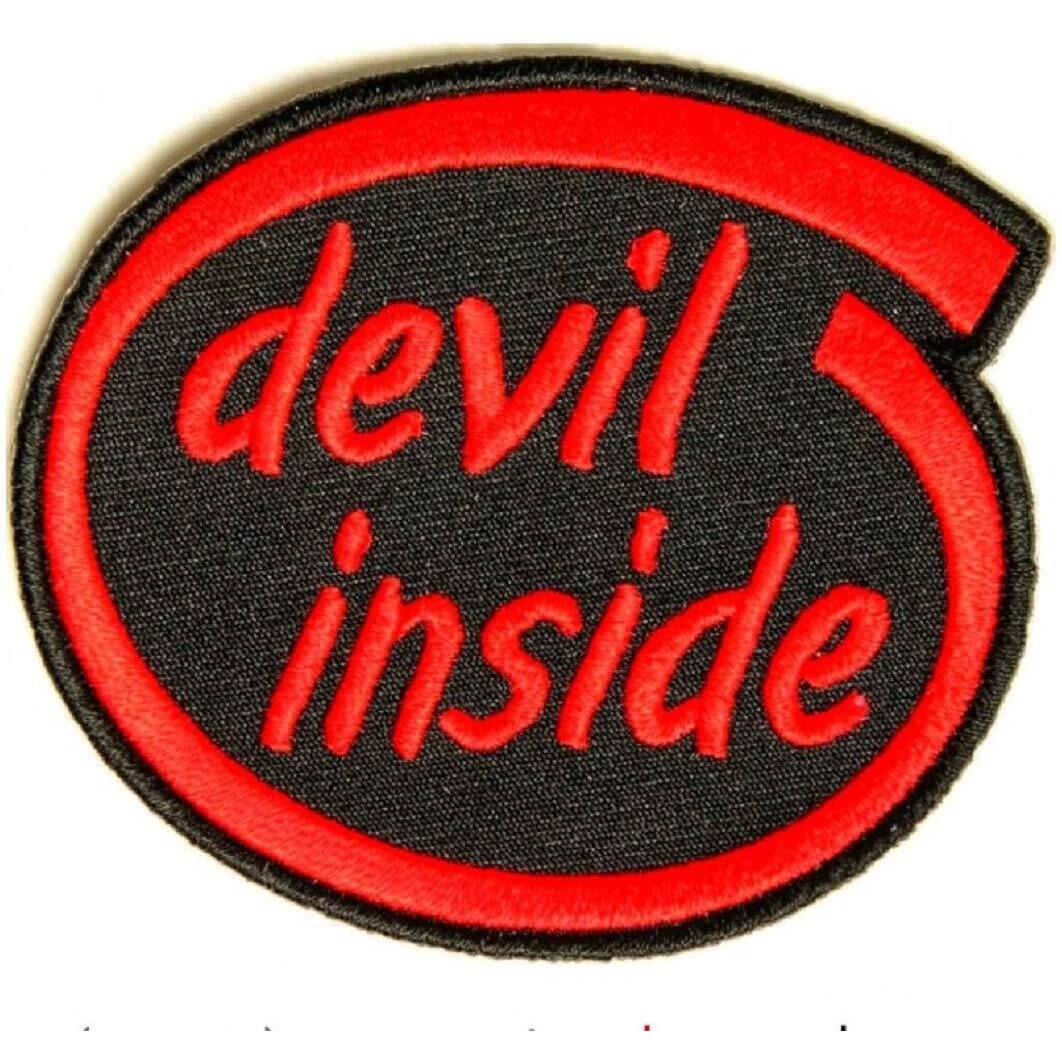 Motohog Unique Embroidered Iron & Sew On Patch (Devil Inside, Red) 4.2X3.5 Inches