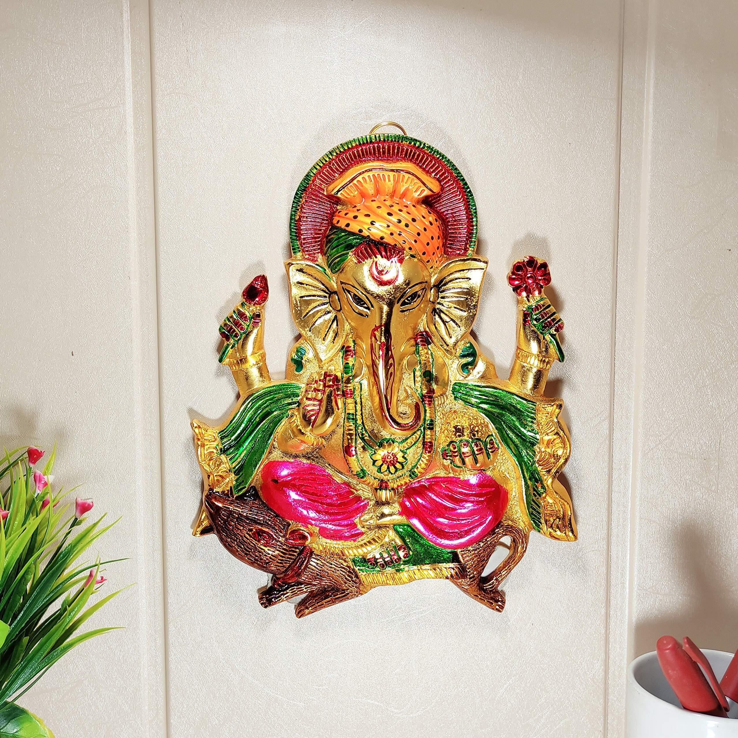 Kridaykraft Metal Ganesha Ji Statue,Ganpati Wall Hanging Sculpture Lord Ganesh Idol Lucky Feng Shui Wall Decor Your Home, Office,Religious Gift Article Decorative,Showpiece Figurines.