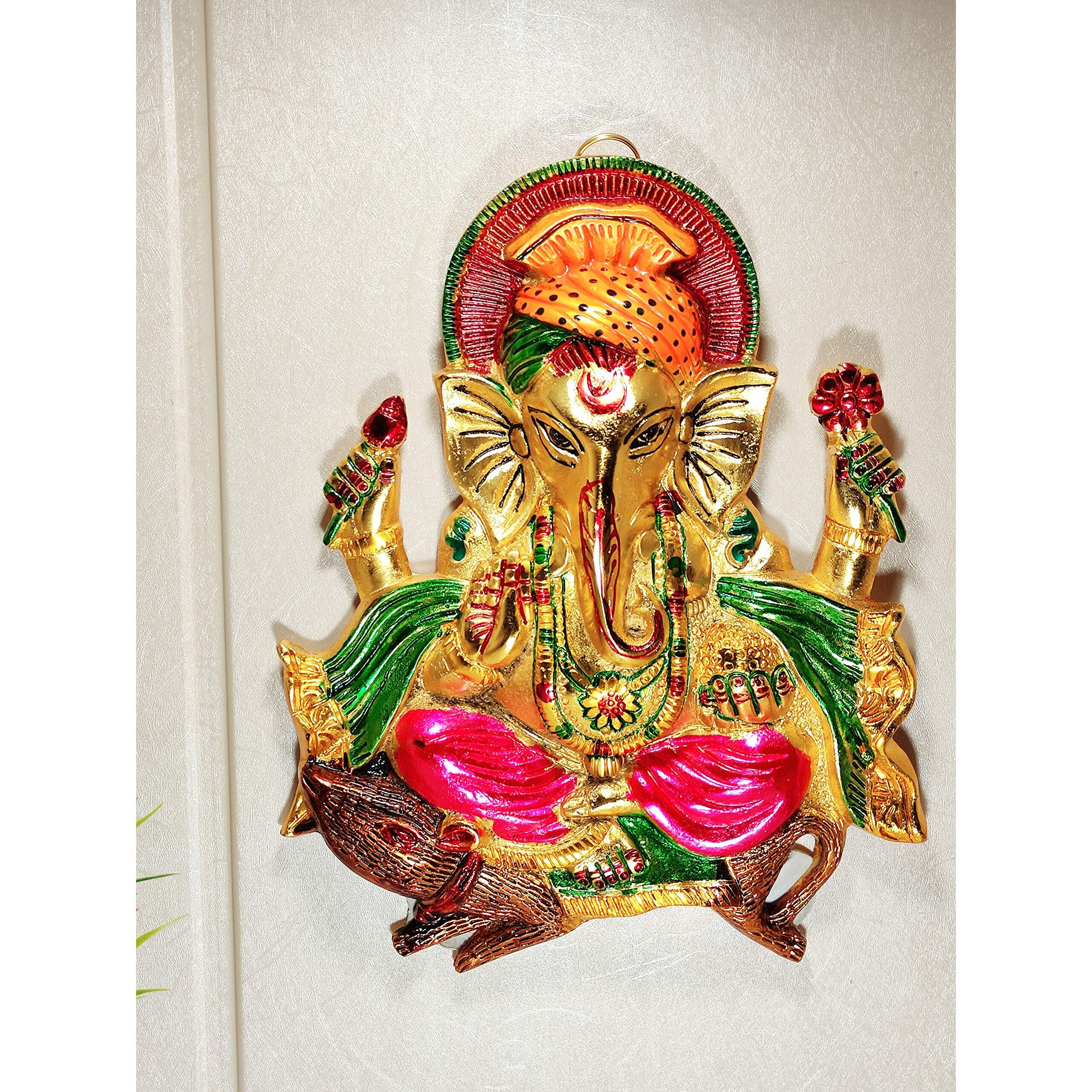 Kridaykraft Metal Ganesha Ji Statue,Ganpati Wall Hanging Sculpture Lord Ganesh Idol Lucky Feng Shui Wall Decor Your Home, Office,Religious Gift Article Decorative,Showpiece Figurines.