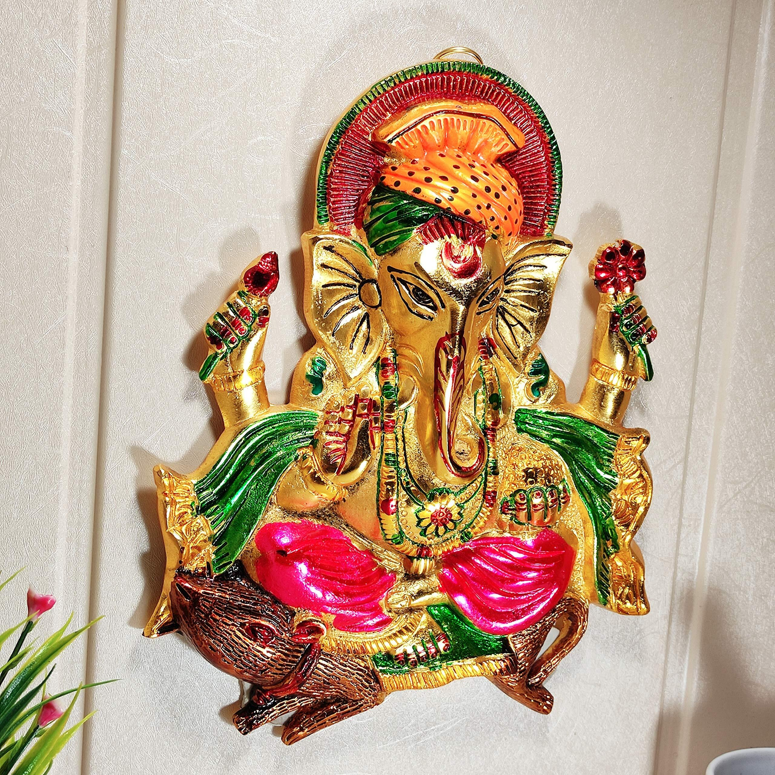 Kridaykraft Metal Ganesha Ji Statue,Ganpati Wall Hanging Sculpture Lord Ganesh Idol Lucky Feng Shui Wall Decor Your Home, Office,Religious Gift Article Decorative,Showpiece Figurines.