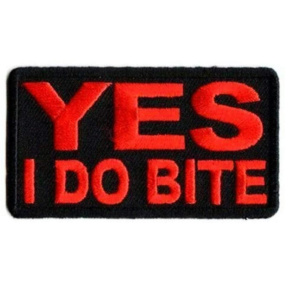 Motohog Unique Embroidered Iron & Sew Patch (Yes I Do Bite, Red) 3X1.6 Inches