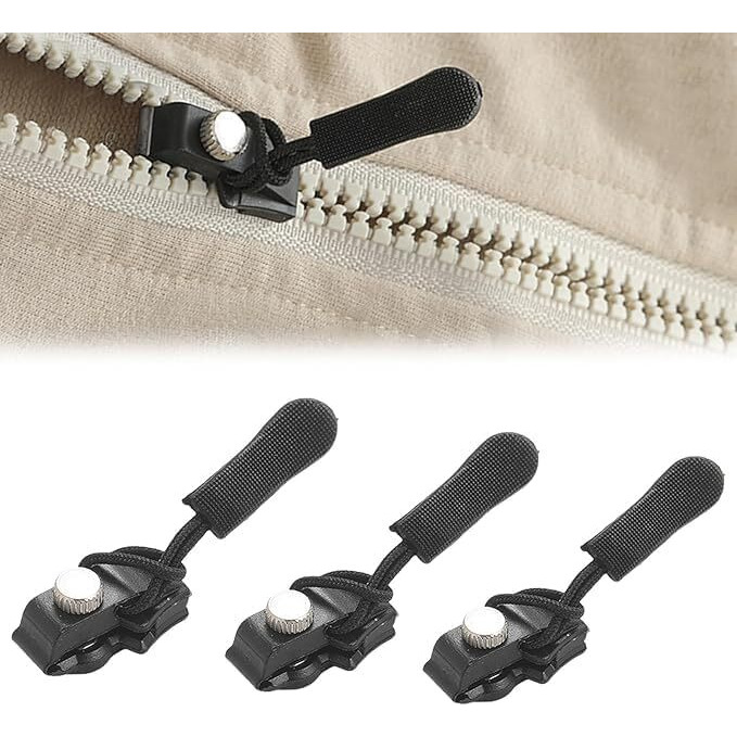 Bhuma 3 Sets Instant Zipper Repair Kit, Universal Zipper Slider Replacement, Adjustable Zipper Fixer Zipper Pull For Luggage Backpack Wallets Suitcases Tents Jackets Skirts Jeans.Universal Screw Fix Removable Zippers For Bags.
