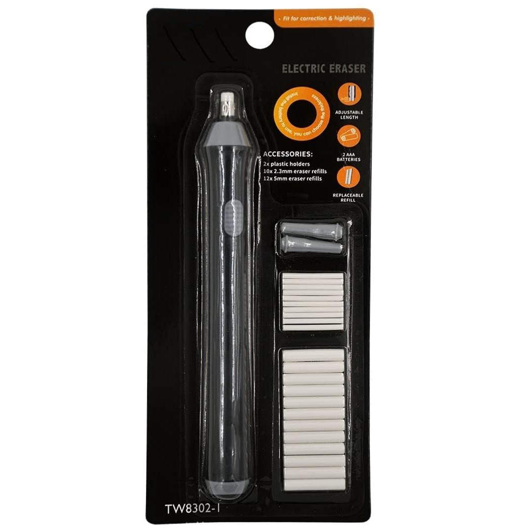 Qatalitic Electric Eraser, Automatic Operated Eraser, With 22 Refills And 2 Eraser Holders For Sketching, Drawing, Portrait Shading (Batteries Not Included)