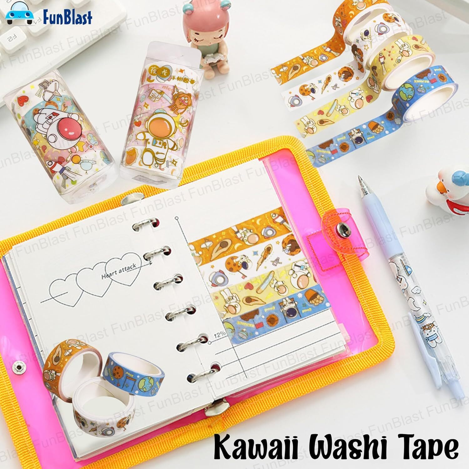 Funblast Washi Tape Set  Set Of 60 Pcs Decorative Kawaii Washi Rolls, Self-Adhesive Masking Tape Roll Set For Art Craft Scrapbook Journaling For Kids