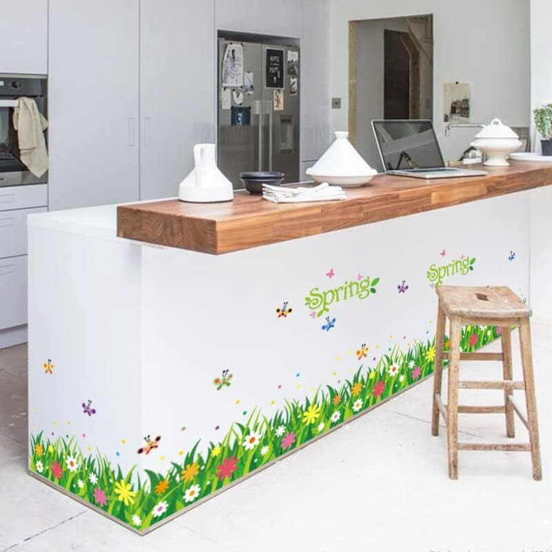 Jaamso Royals Combo Pack Of 2 Style Wall Sticker | Spirng Grass With Multi Colour Flower (70 Cm X 50 Cm) | Grass Leaves Design (70 Cm X 50 Cm) | Vinyl Home Dcor Wall Sticker