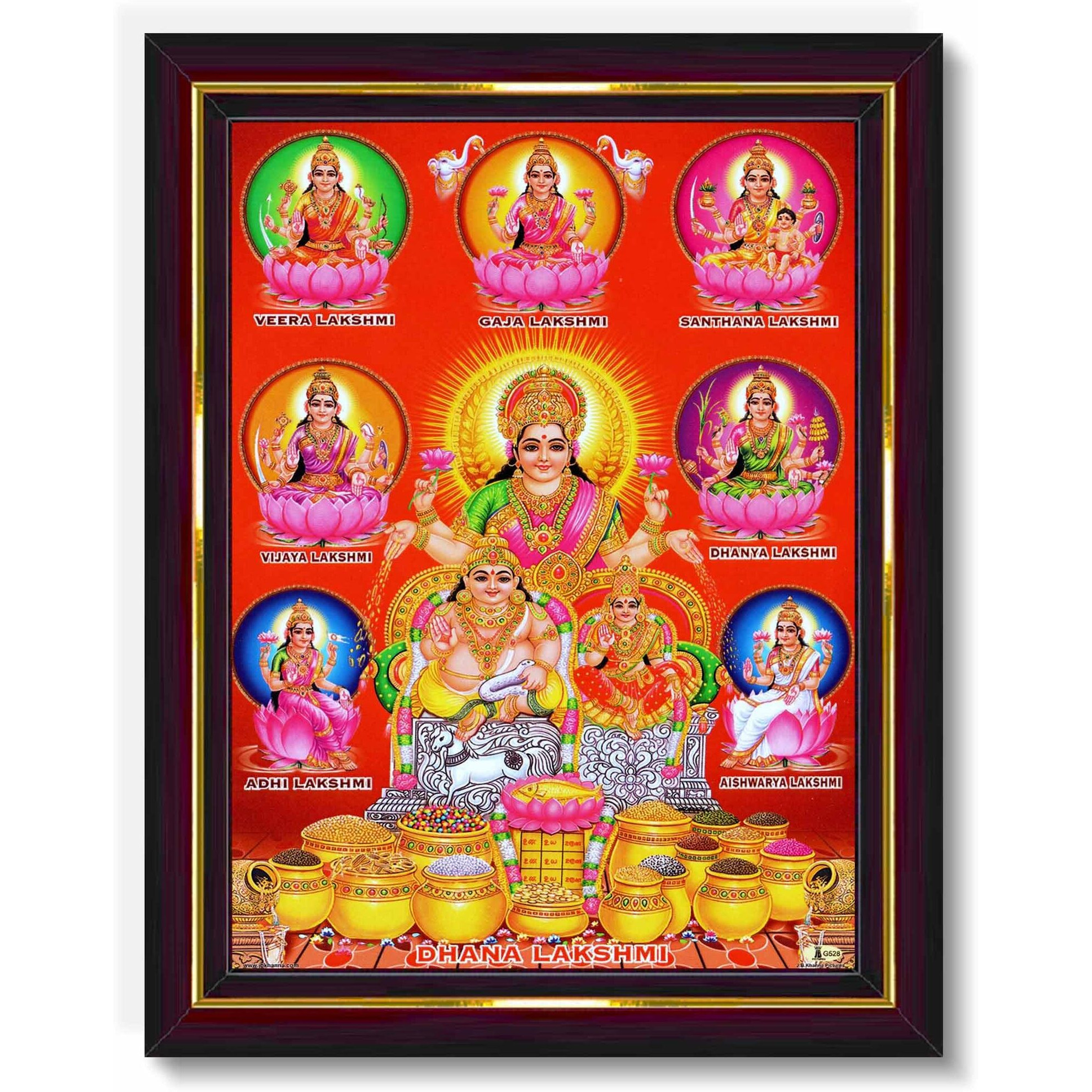 Pavan Photo Laminations Lakshmi Kubera Laxmi Devi Ashtalakshmi Kuber Wall Painting Framed Home Decor (Wood,Matte,Brown,Big Size,10 X 12 Inch) B349M