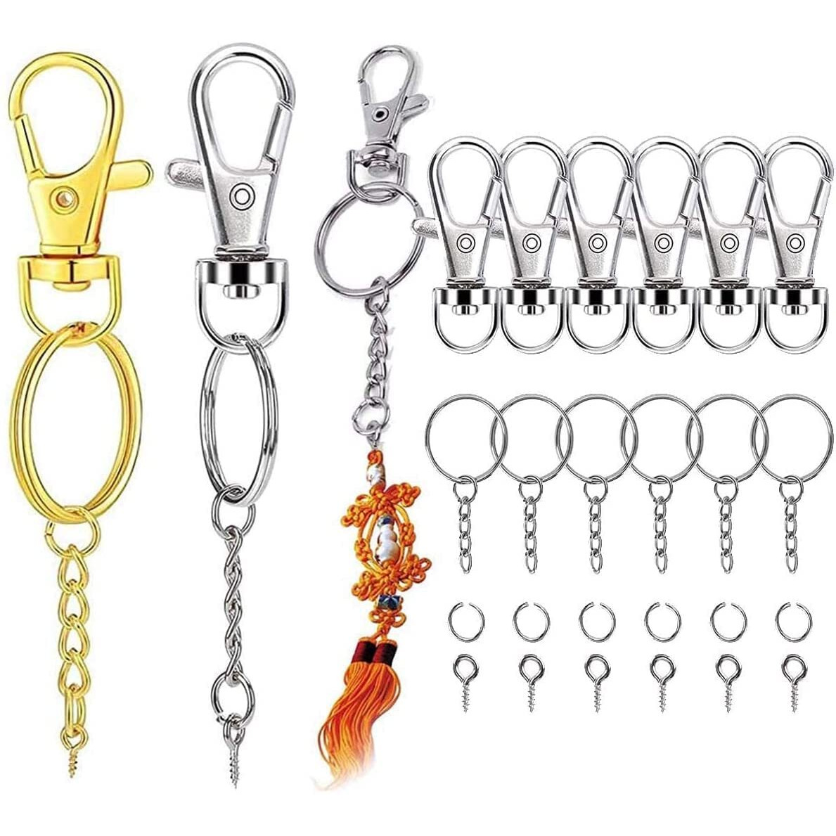 Diy Crafts 2X, Silver, 2 Pcs Only, Keychain Rings With Chain, Open Jump Rings And Screw Eye Pins For Crafts Charm Jewelry Making ((2X, Silver)