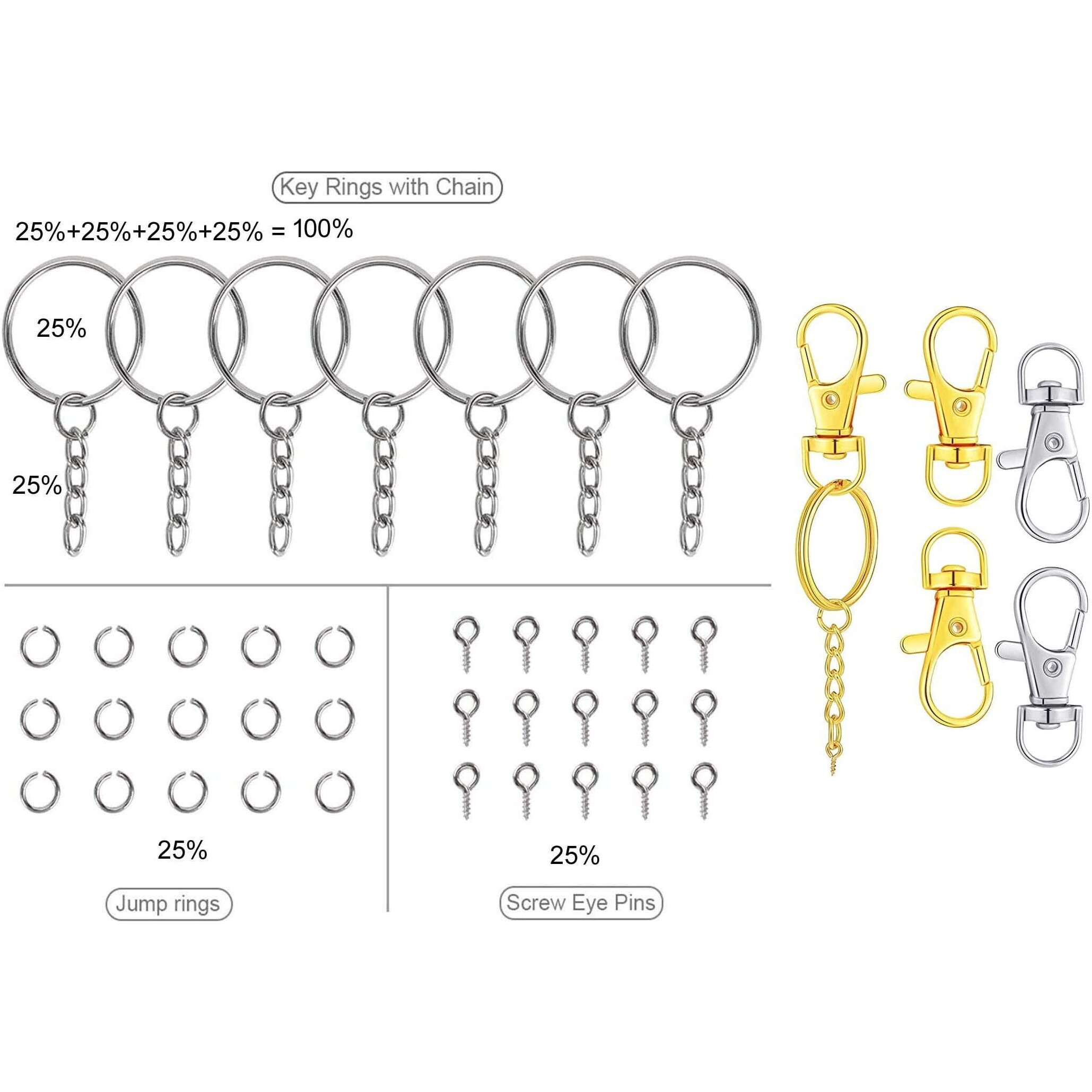 Diy Crafts 2X, Silver, 2 Pcs Only, Keychain Rings With Chain, Open Jump Rings And Screw Eye Pins For Crafts Charm Jewelry Making ((2X, Silver)
