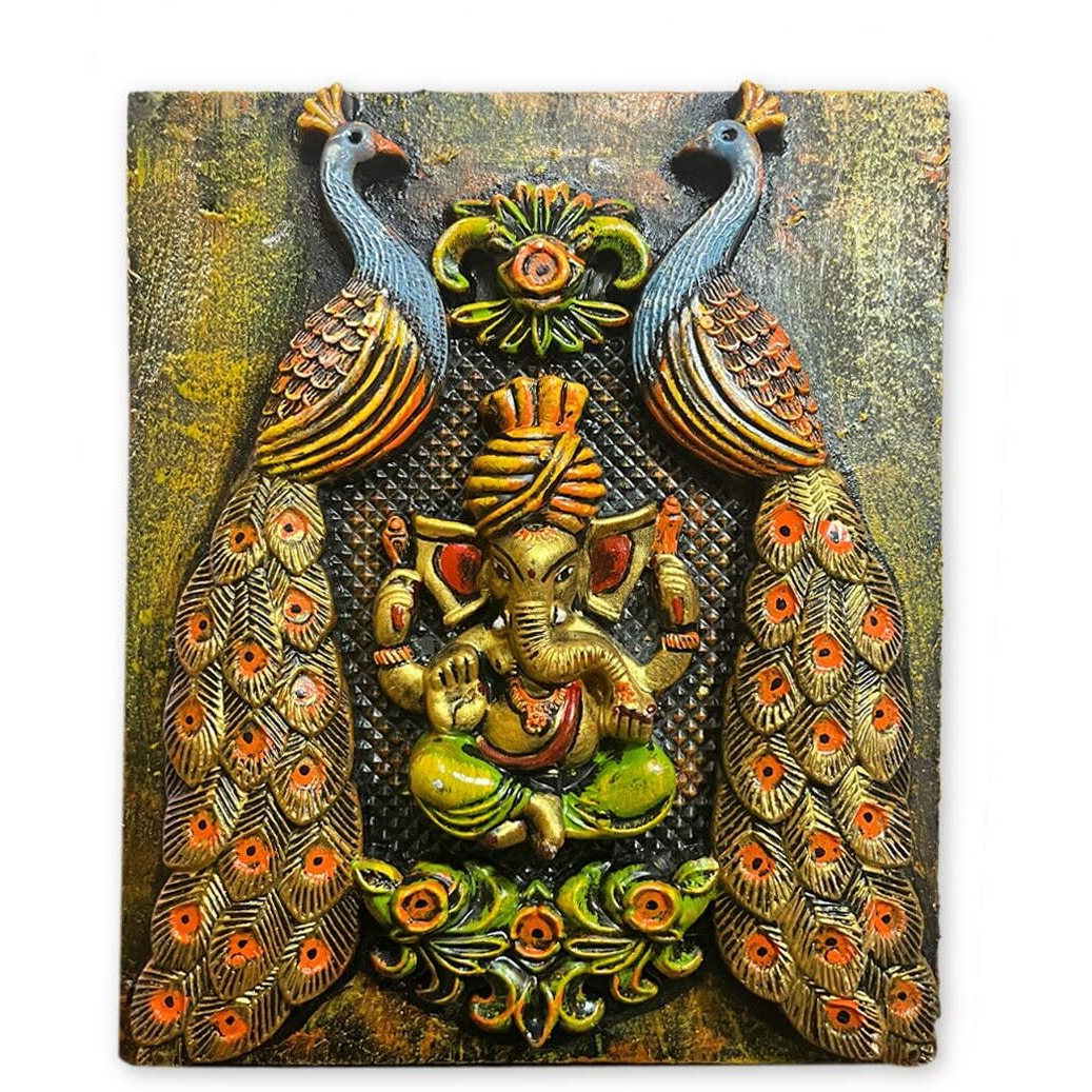 Dt Dectone Ganesha Peacock Wall Hanging, Ganeshji Wall Decor, Ganpati Wall Hanging, Decorative Showpiece Wall Hanging For Home Dcor (12.5 X 10.5 Inches)