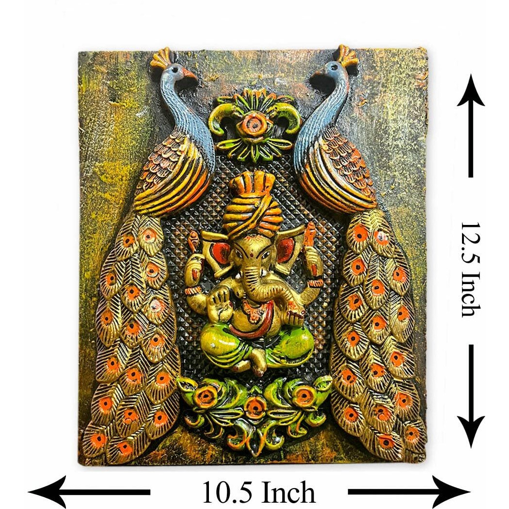 Dt Dectone Ganesha Peacock Wall Hanging, Ganeshji Wall Decor, Ganpati Wall Hanging, Decorative Showpiece Wall Hanging For Home Dcor (12.5 X 10.5 Inches)
