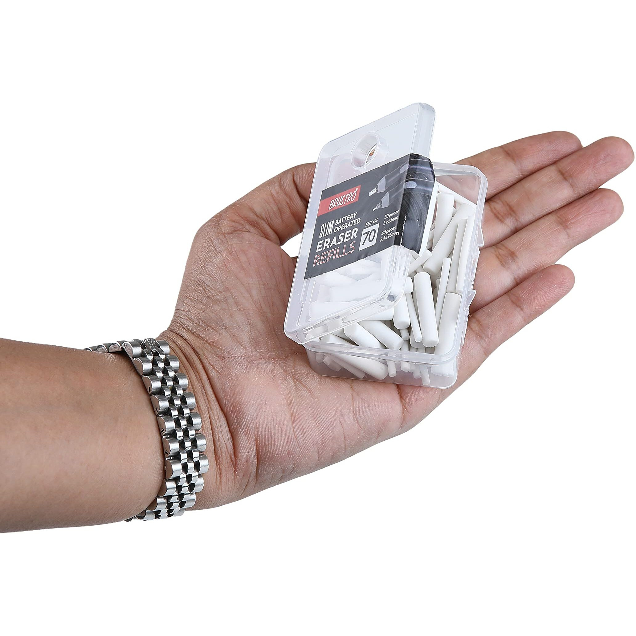 Brustro Slim Battery Operated Eraser Refills |Set Of 70 - Includes - 30 Pieces Of 5X25Mm & 40 Pieces Of 2.3X25Mm| Artists Sketching, Drawing, Portrait Shading, Graphite, Charcoal Pencils Correction