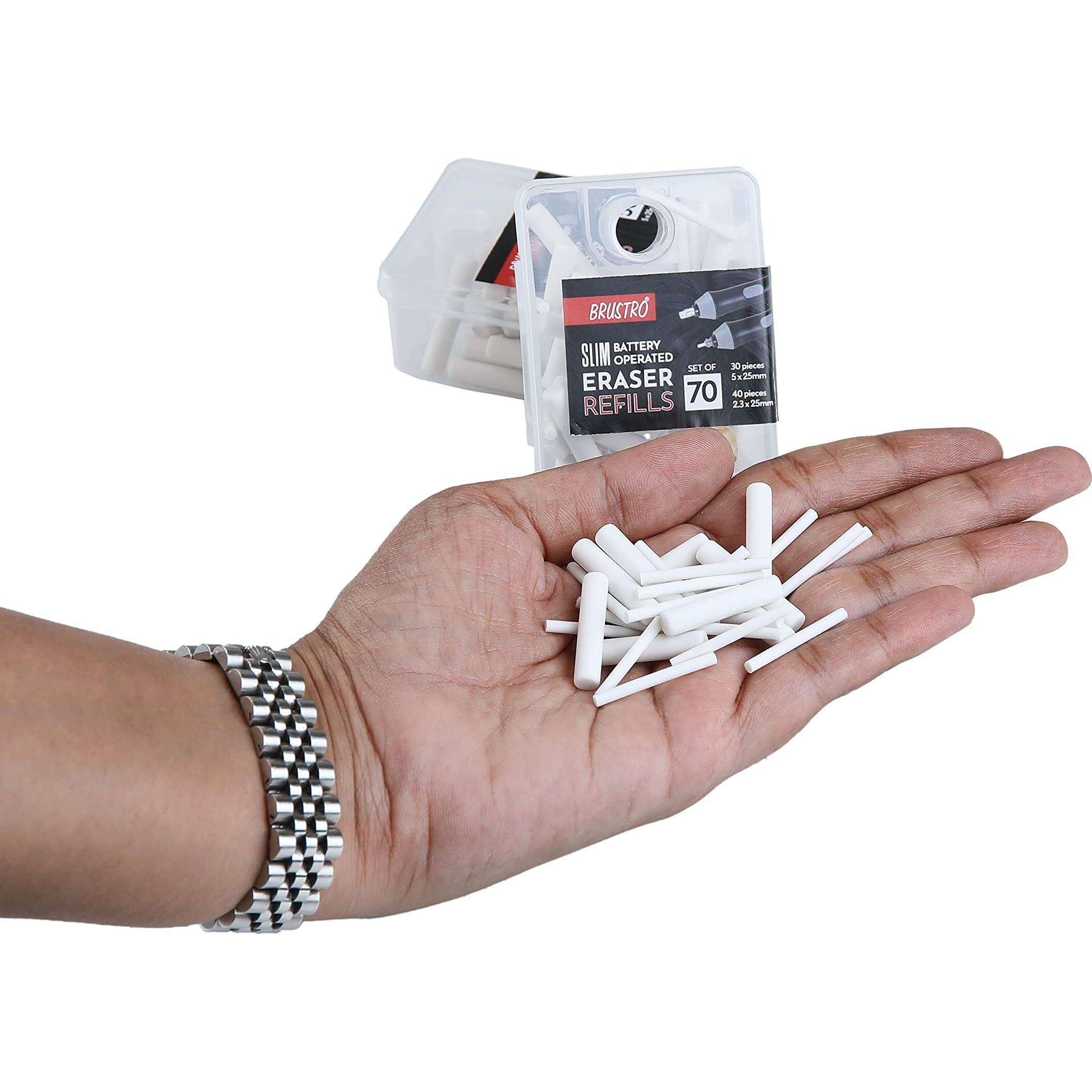 Brustro Slim Battery Operated Eraser Refills |Set Of 70 - Includes - 30 Pieces Of 5X25Mm & 40 Pieces Of 2.3X25Mm| Artists Sketching, Drawing, Portrait Shading, Graphite, Charcoal Pencils Correction