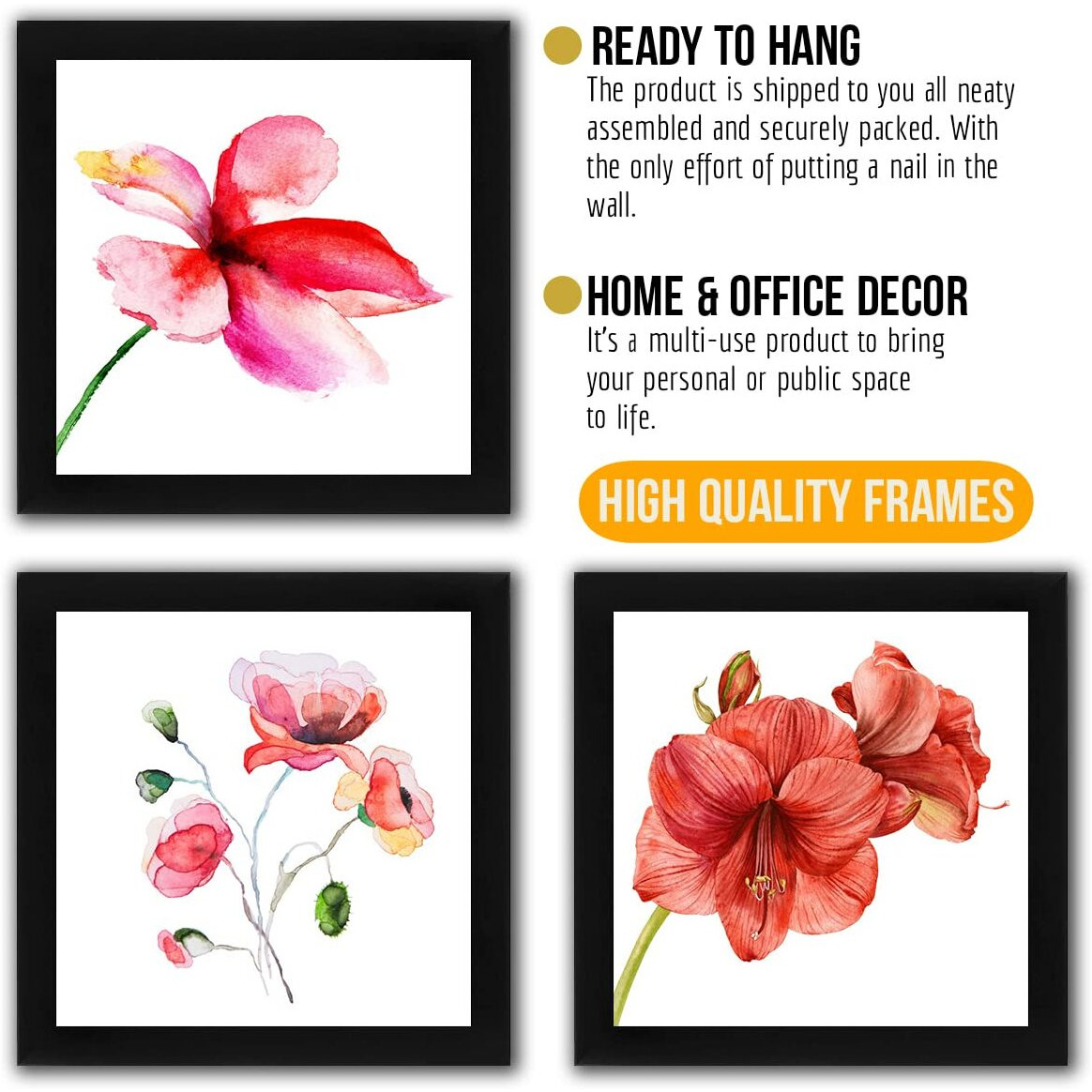 Interio Crafts Botanical Decor Flower Prints For Wall Decoration (Size 8 X 8 Inches,Pack Of 4)