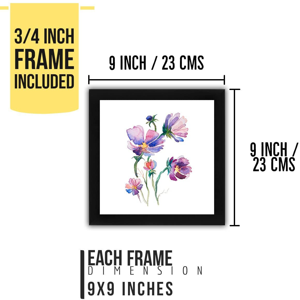 Interio Crafts Botanical Decor Flower Prints For Wall Decoration (Size 8 X 8 Inches,Pack Of 4)
