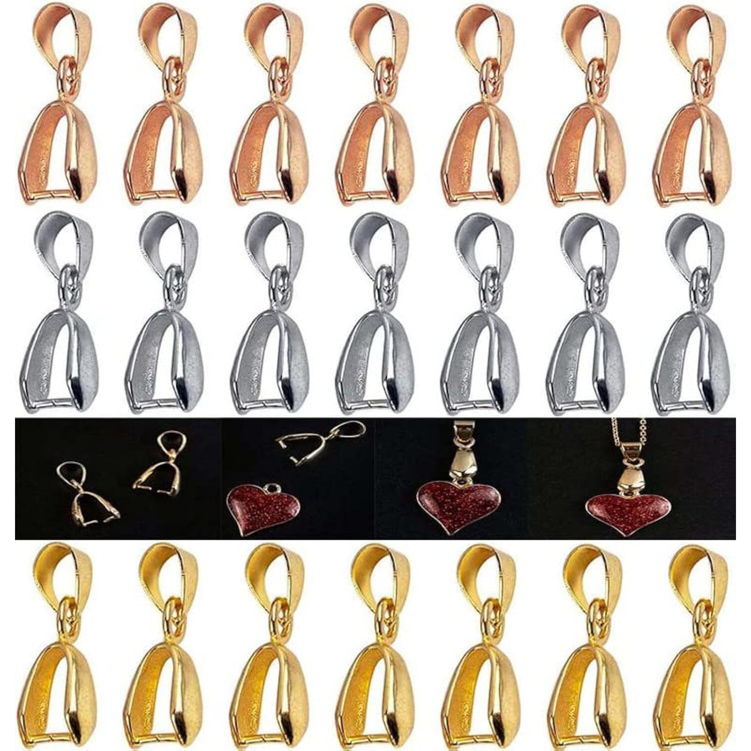 Diy Crafts 30 Pcs, Antqiue Silver, Metal Pinch Clip Bail Clasp Dangle Bead Pendant Connector Findings For Jewelry Making (30 Pcs, Antqiue Silver)