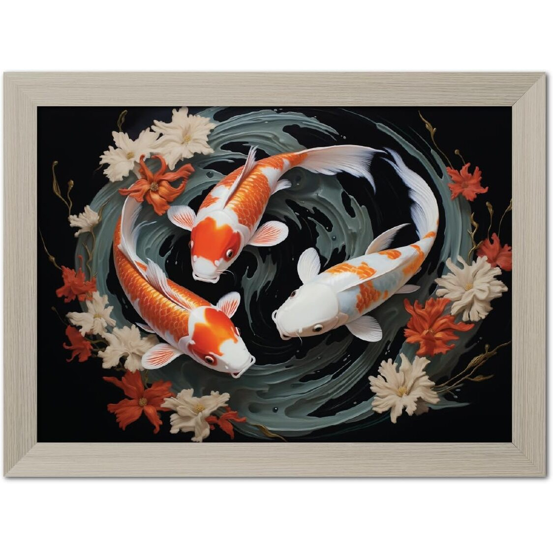 Tenorarts Feng Shui Koi Fish Photo Frame Vastu Abstract Modern Art Framed Aesthetic Wall Painting With White Wooden Texture For Living Rooms Bedroom Office - Paintings/Hangings (12Inches X 9Inches)