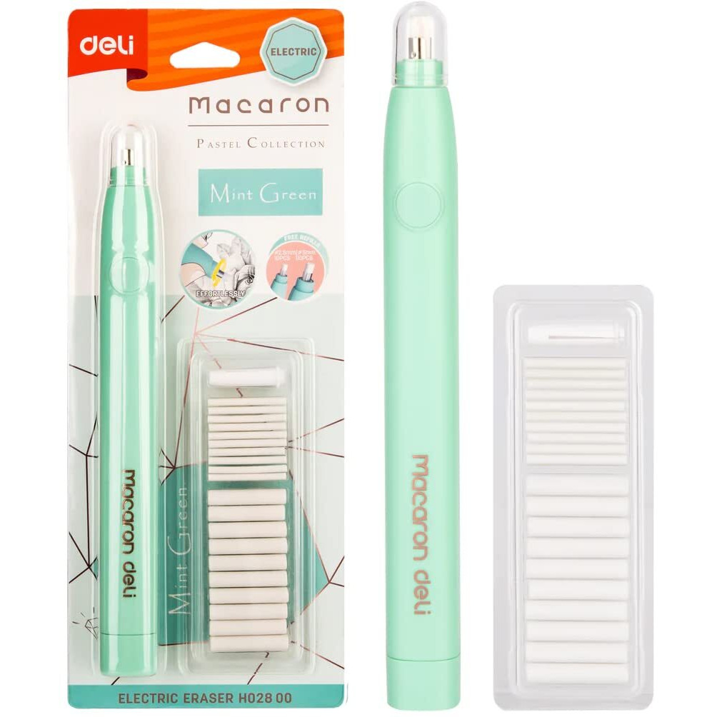 Deli Wh02800 Macaron Electric Eraser, Pack Of 1 With 20 Refills, Color May Vary