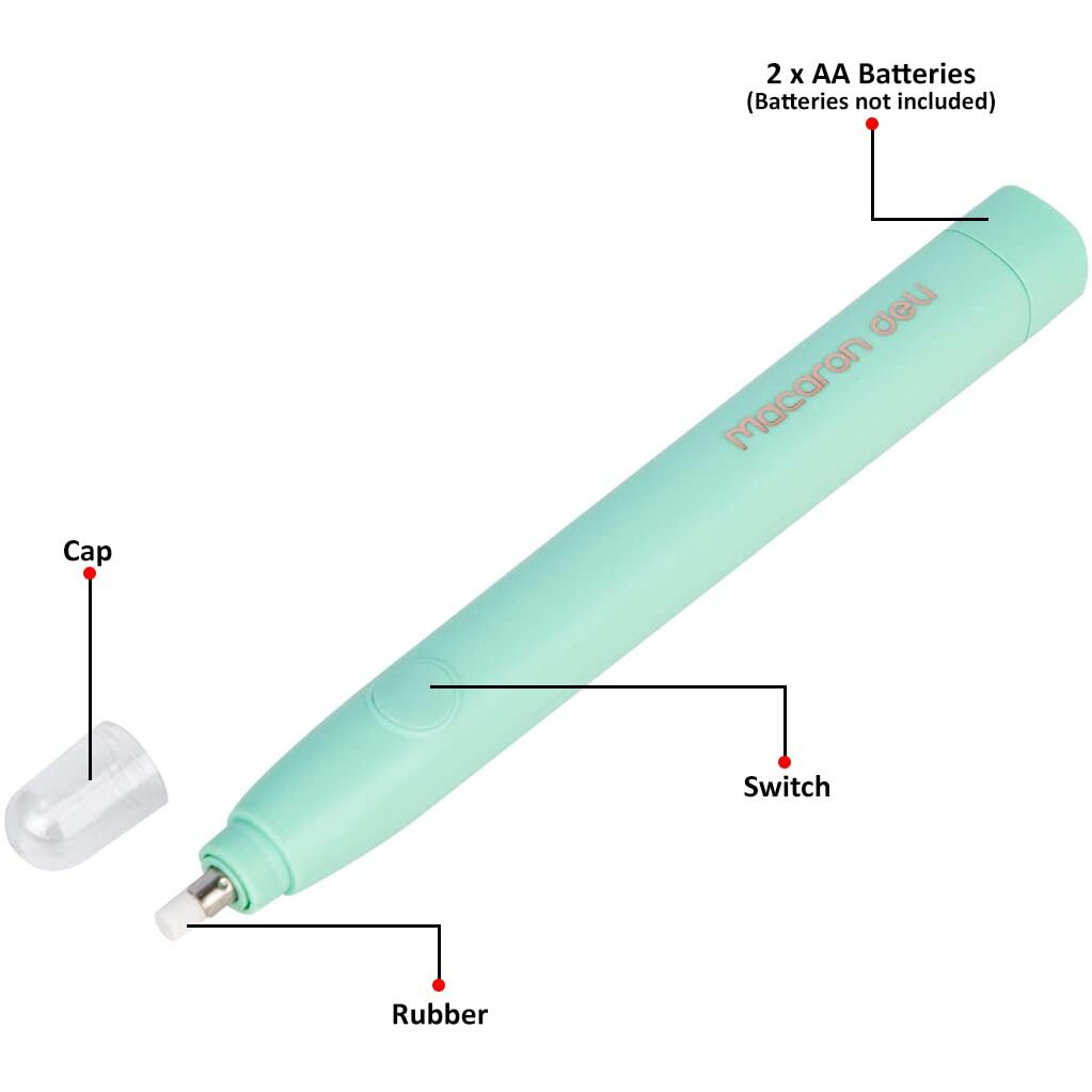 Deli Wh02800 Macaron Electric Eraser, Pack Of 1 With 20 Refills, Color May Vary