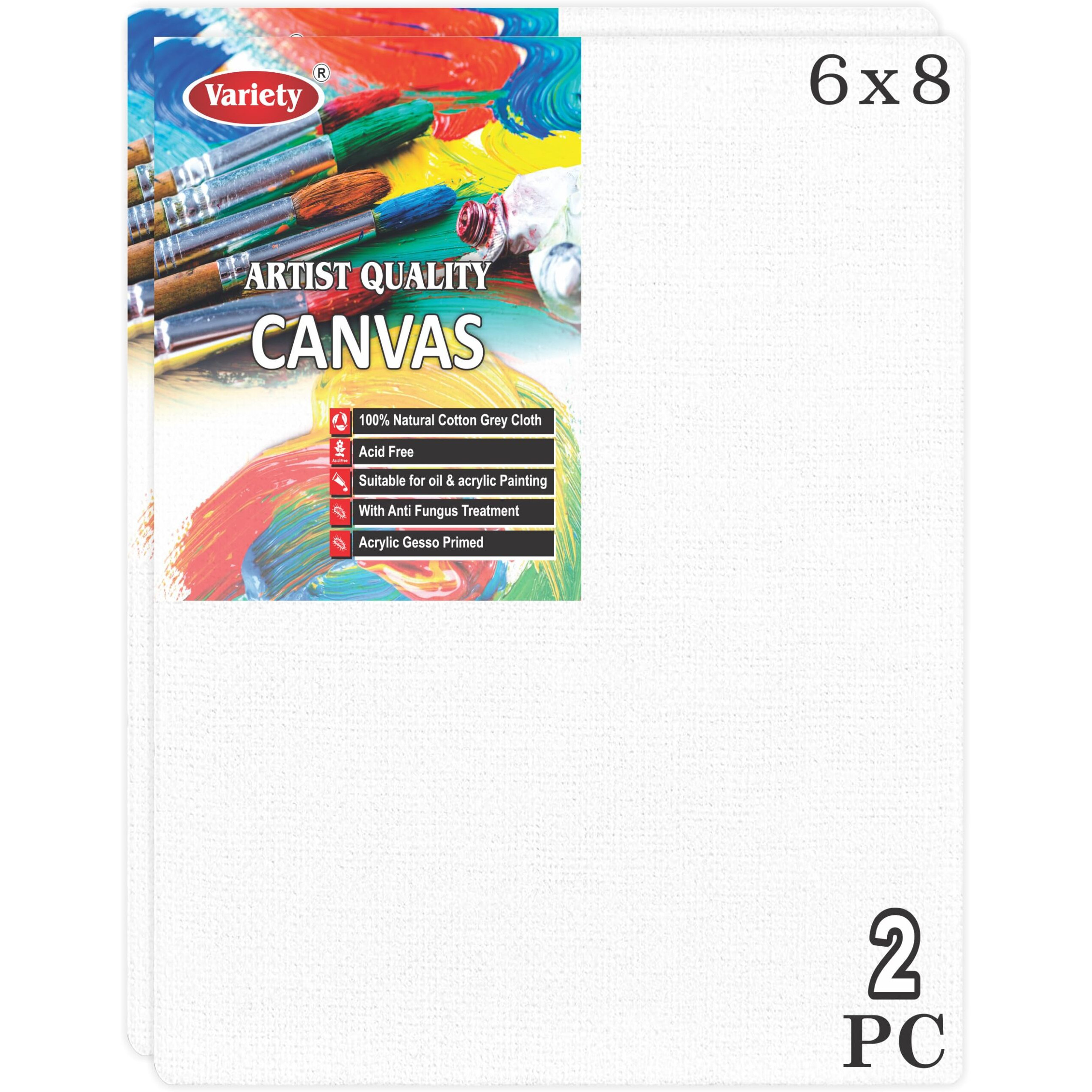 Variety Canvas Primed Board (White, 6&quotX 8") - Pack Of 2