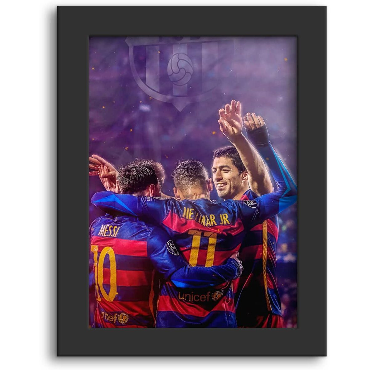 Dmcreativitycraft Lionel Messi Poster - With 1 Inch Photo Frames Barcelona Wall Decor - Football Soccer Legend In Action Paintingneymar Posters With Frame (9.5 X 12.5 Inches)