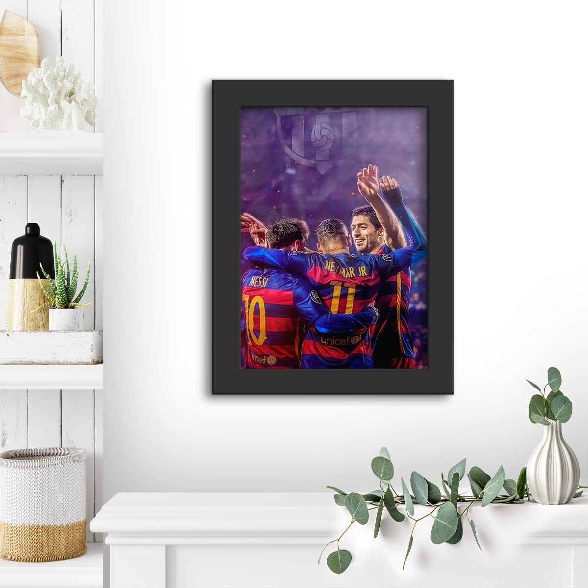 Dmcreativitycraft Lionel Messi Poster - With 1 Inch Photo Frames Barcelona Wall Decor - Football Soccer Legend In Action Paintingneymar Posters With Frame (9.5 X 12.5 Inches)