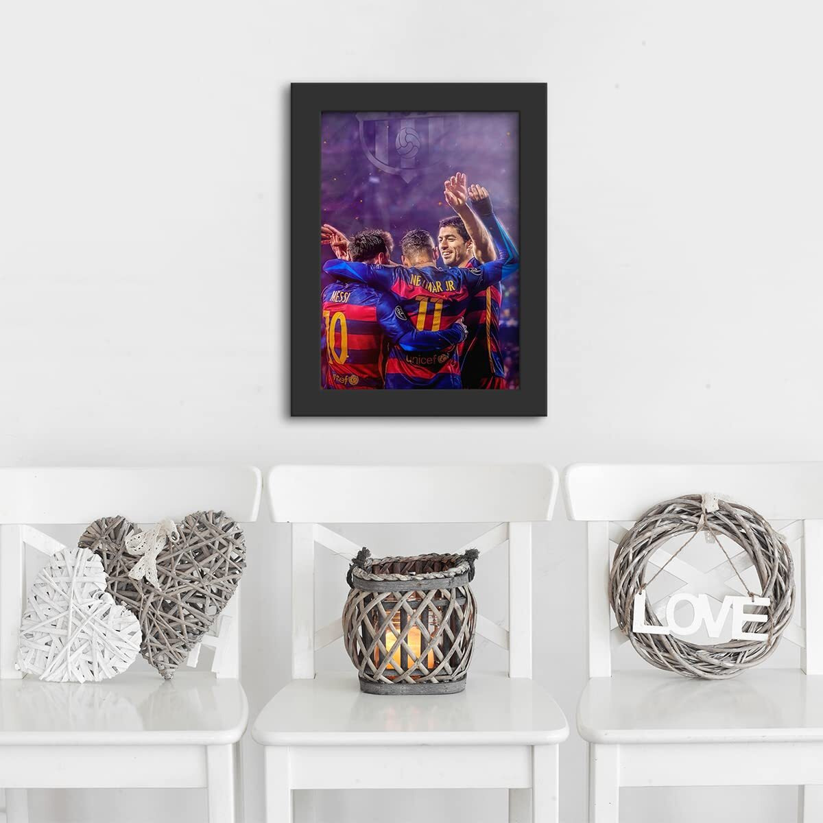 Dmcreativitycraft Lionel Messi Poster - With 1 Inch Photo Frames Barcelona Wall Decor - Football Soccer Legend In Action Paintingneymar Posters With Frame (9.5 X 12.5 Inches)