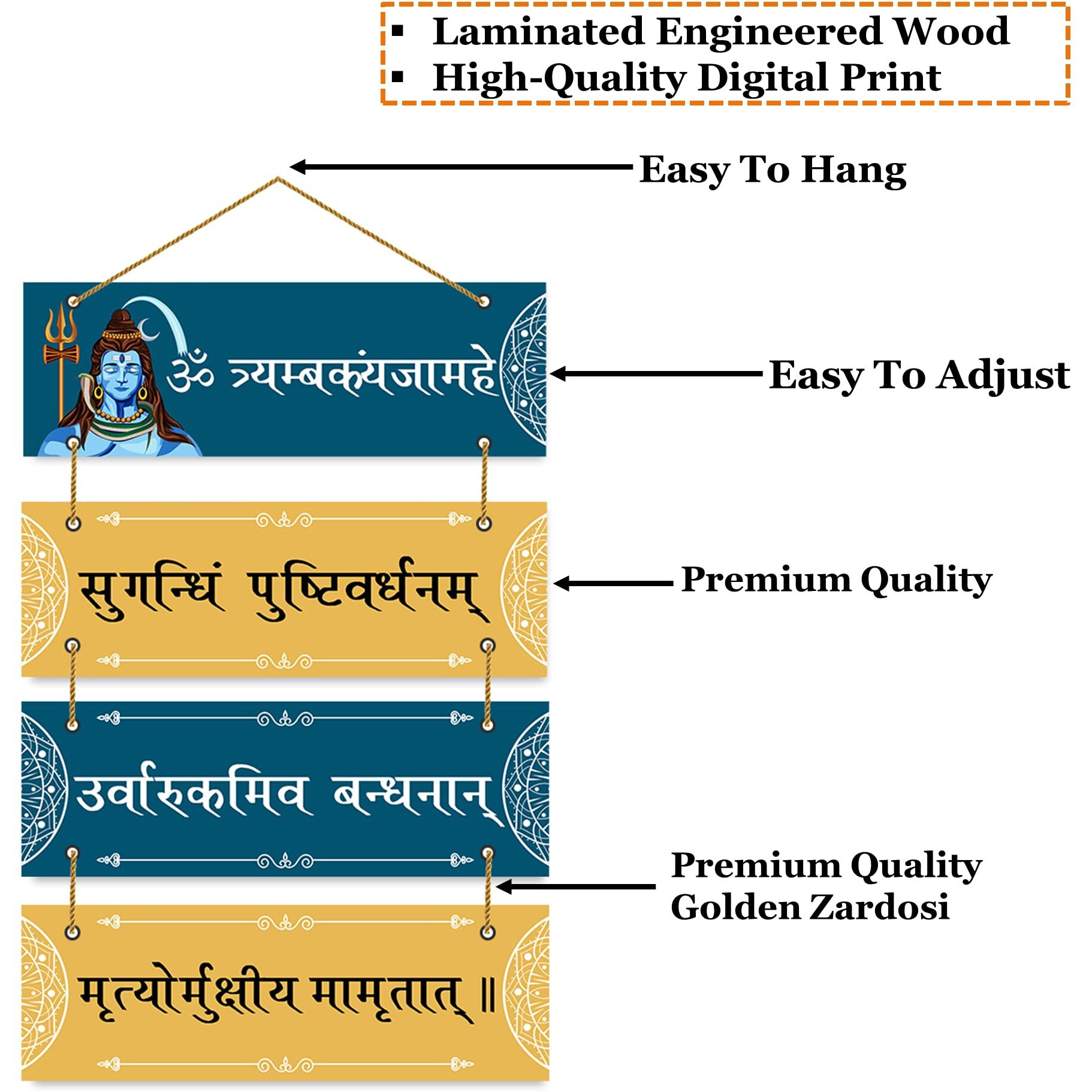 Parkota House Shiv Mantra Decorative Wall Hanging Wooden Art Decoration Item For Living Room | Bedroom | Home Dcor | Gifts | Wall Art For Hall, Set Of 4