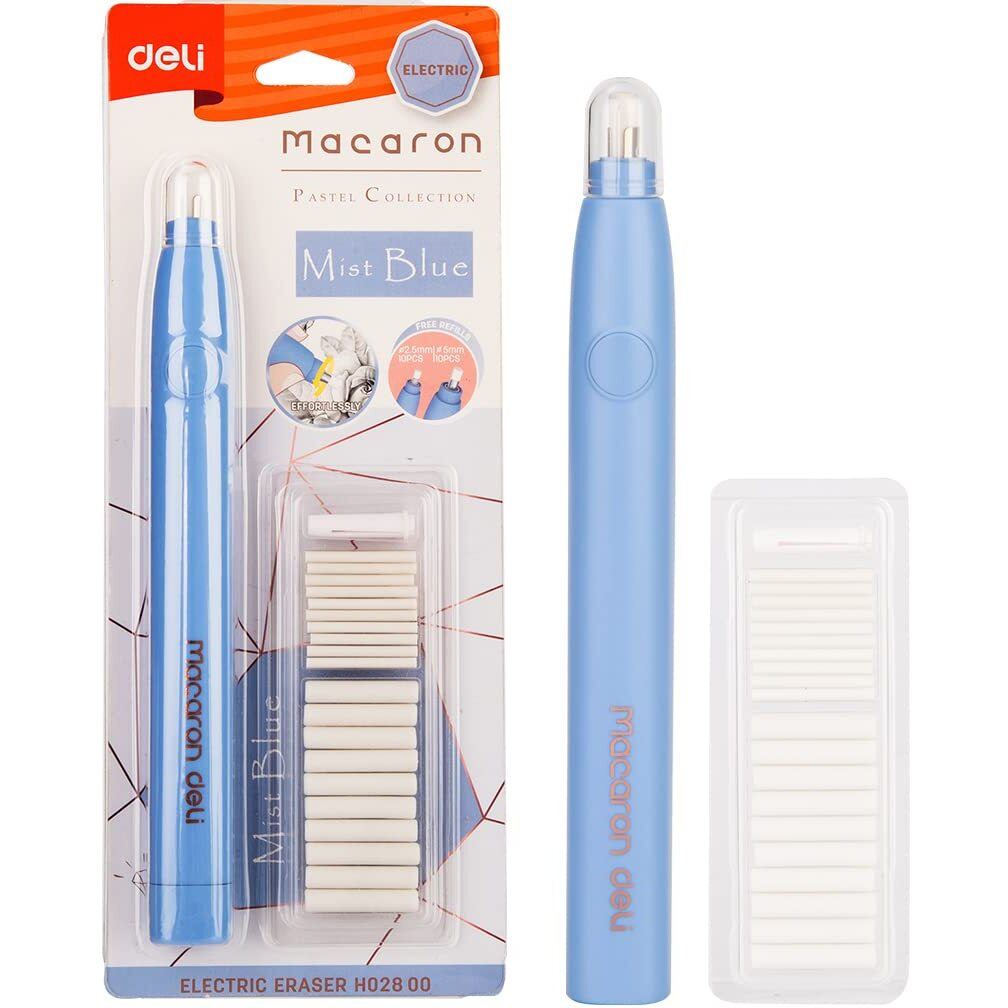 Deli Wh02800 Macaron Electric Eraser, Pack Of 1 With 20 Refills, Color May Vary