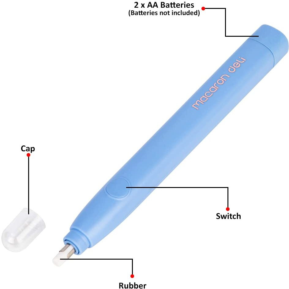 Deli Wh02800 Macaron Electric Eraser, Pack Of 1 With 20 Refills, Color May Vary
