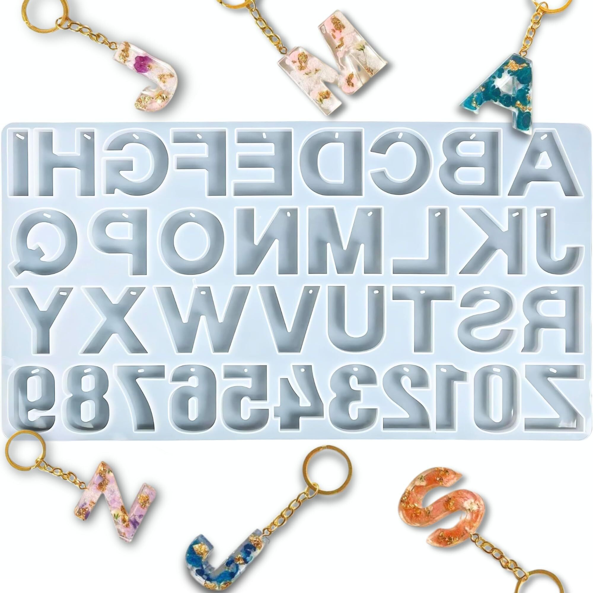 Oytra Resin Art Mould For Alphabet Keychain Making Materials Diy 3D Craft Casting Silicone Mold For Epoxy Kit For Beginners Set Letters & Number