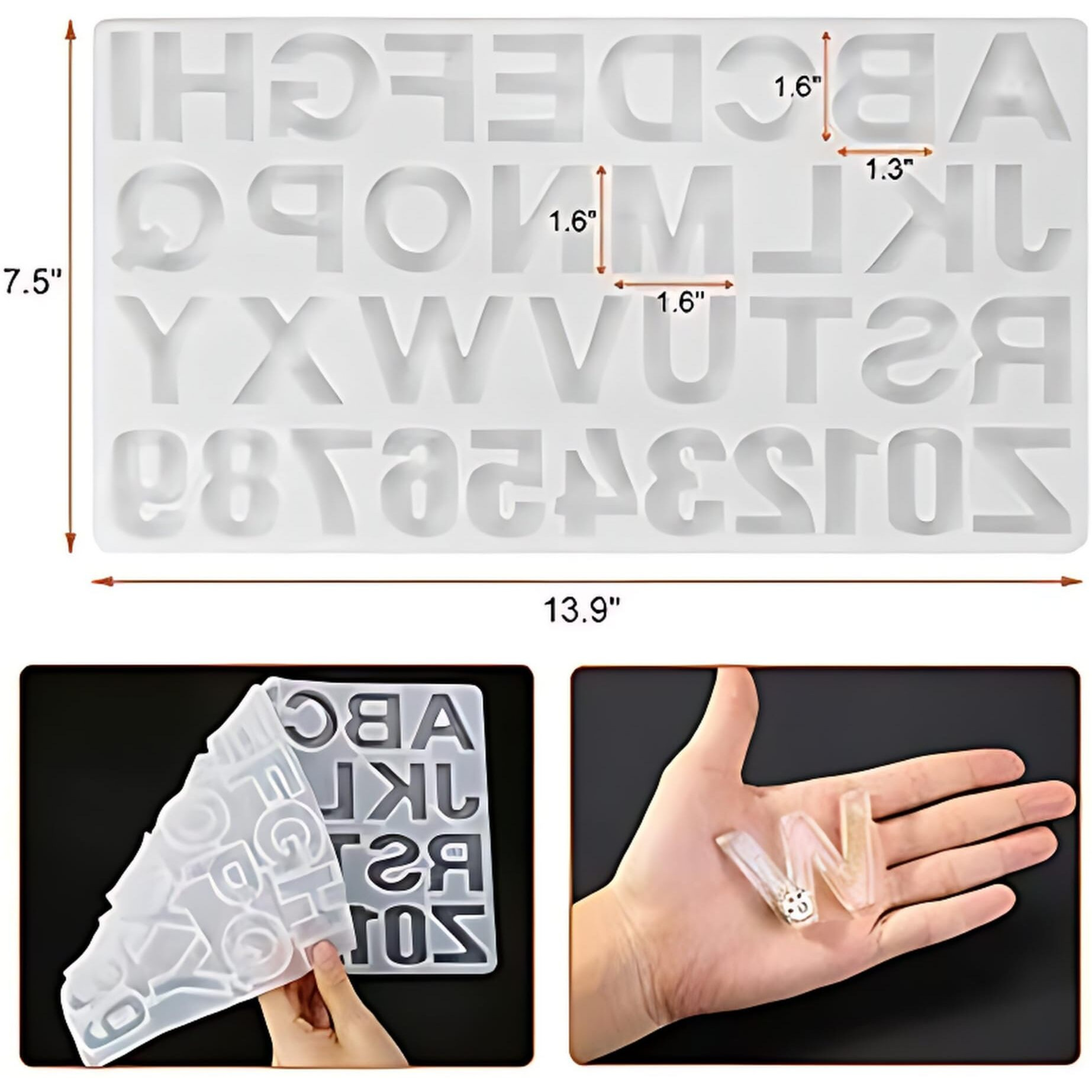 Oytra Resin Art Mould For Alphabet Keychain Making Materials Diy 3D Craft Casting Silicone Mold For Epoxy Kit For Beginners Set Letters & Number