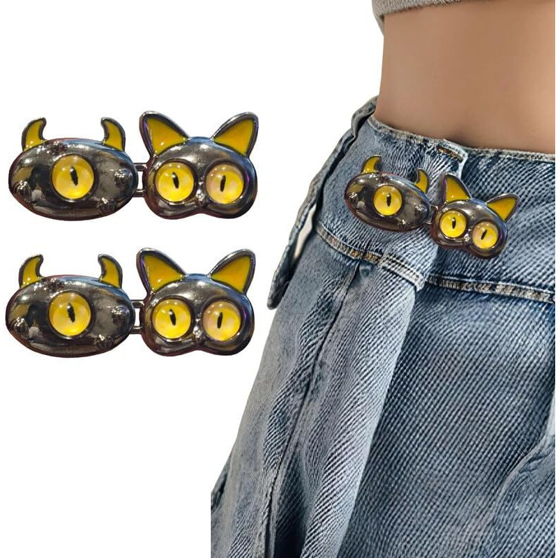 Godfly Pant Waist Tightener | Adjustable Waist Buckle Set, Extra Button For Jeans To Make Tighter, Instant Jeans Button Pins For Pants Jeans Skirts | No Sewing Required (2 Pair)(Yello)