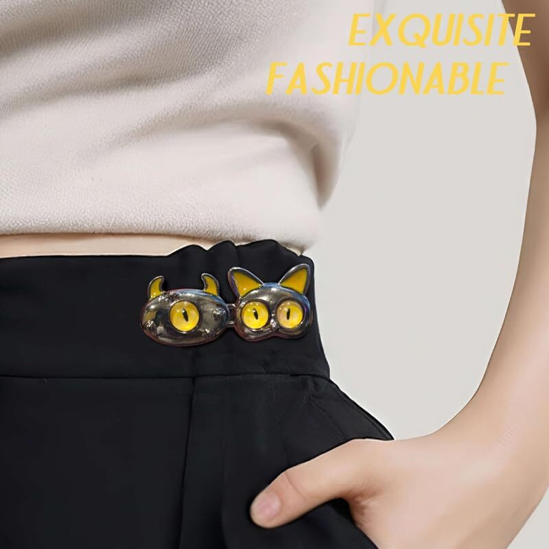 Godfly Pant Waist Tightener | Adjustable Waist Buckle Set, Extra Button For Jeans To Make Tighter, Instant Jeans Button Pins For Pants Jeans Skirts | No Sewing Required (2 Pair)(Yello)