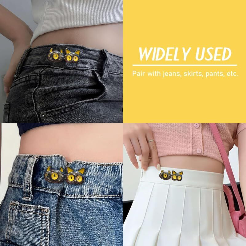 Godfly Pant Waist Tightener | Adjustable Waist Buckle Set, Extra Button For Jeans To Make Tighter, Instant Jeans Button Pins For Pants Jeans Skirts | No Sewing Required (2 Pair)(Yello)