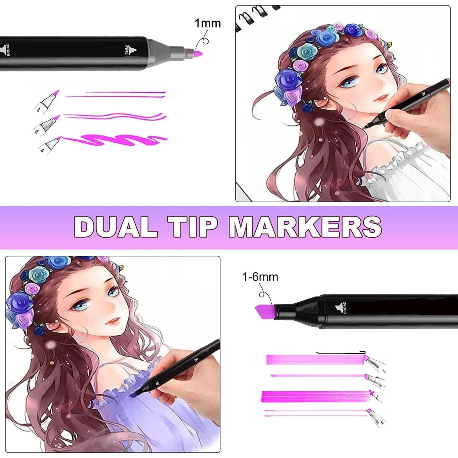 Eswuta 48 Pcs Dual Tip Alcohol Markers Set, Non-Toxic Art Supplies For Kids & Adults, Books Pen With Carry Case Set Colour Broad Drawing Sketching (Multicolor 48 Pcs Markers)