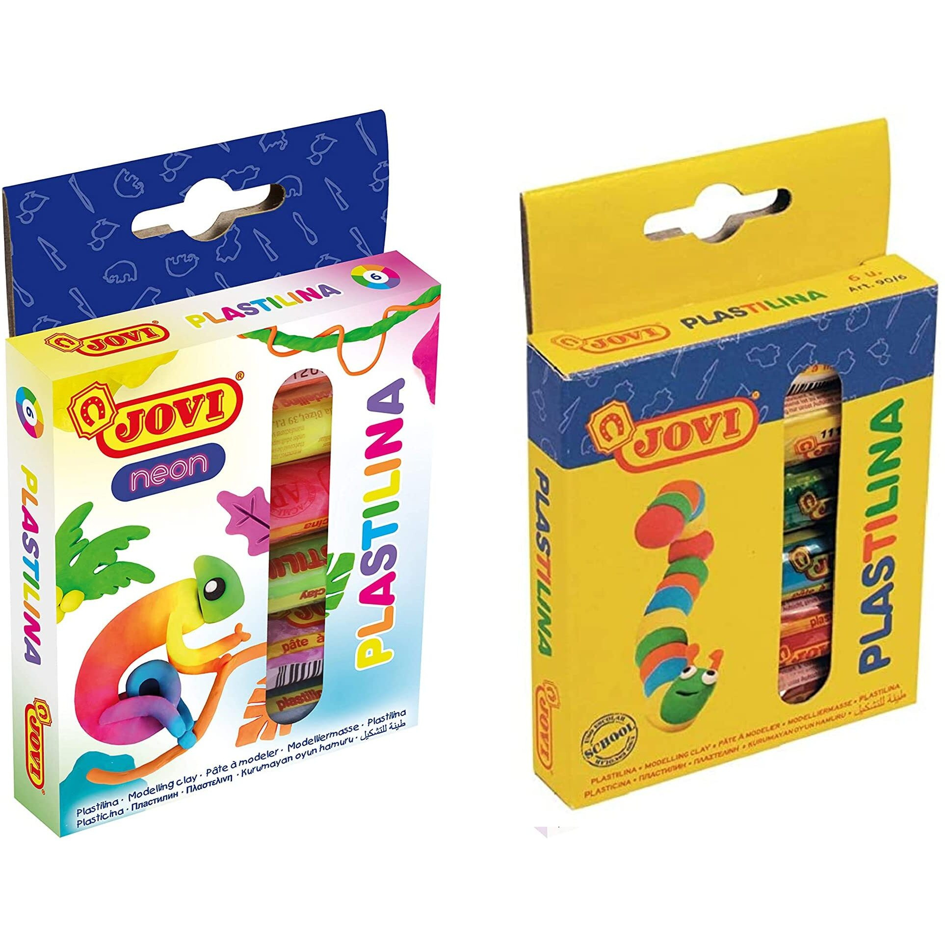 Jovi Plastilina Modelling Clay - 6 Neon & 6 Basic Colours Non-Drying Clay Of 15 Grams Each Art & Craft Fine Motor Skills Moulding Project Work With Dough
