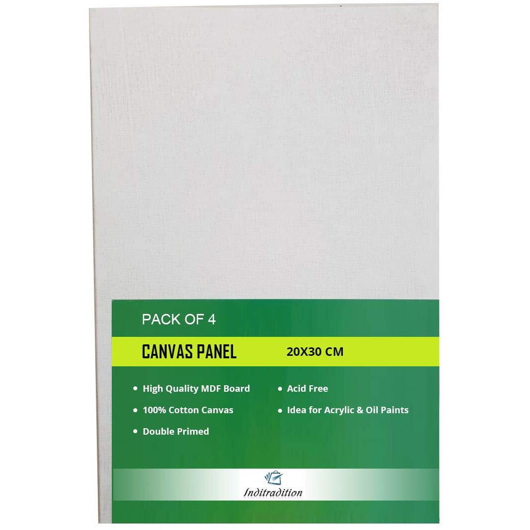 Inditradition Cotton Canvas Board Medium Grain - 20 X 30 Cm | 8 X 12 Inches (Pack Of 4)