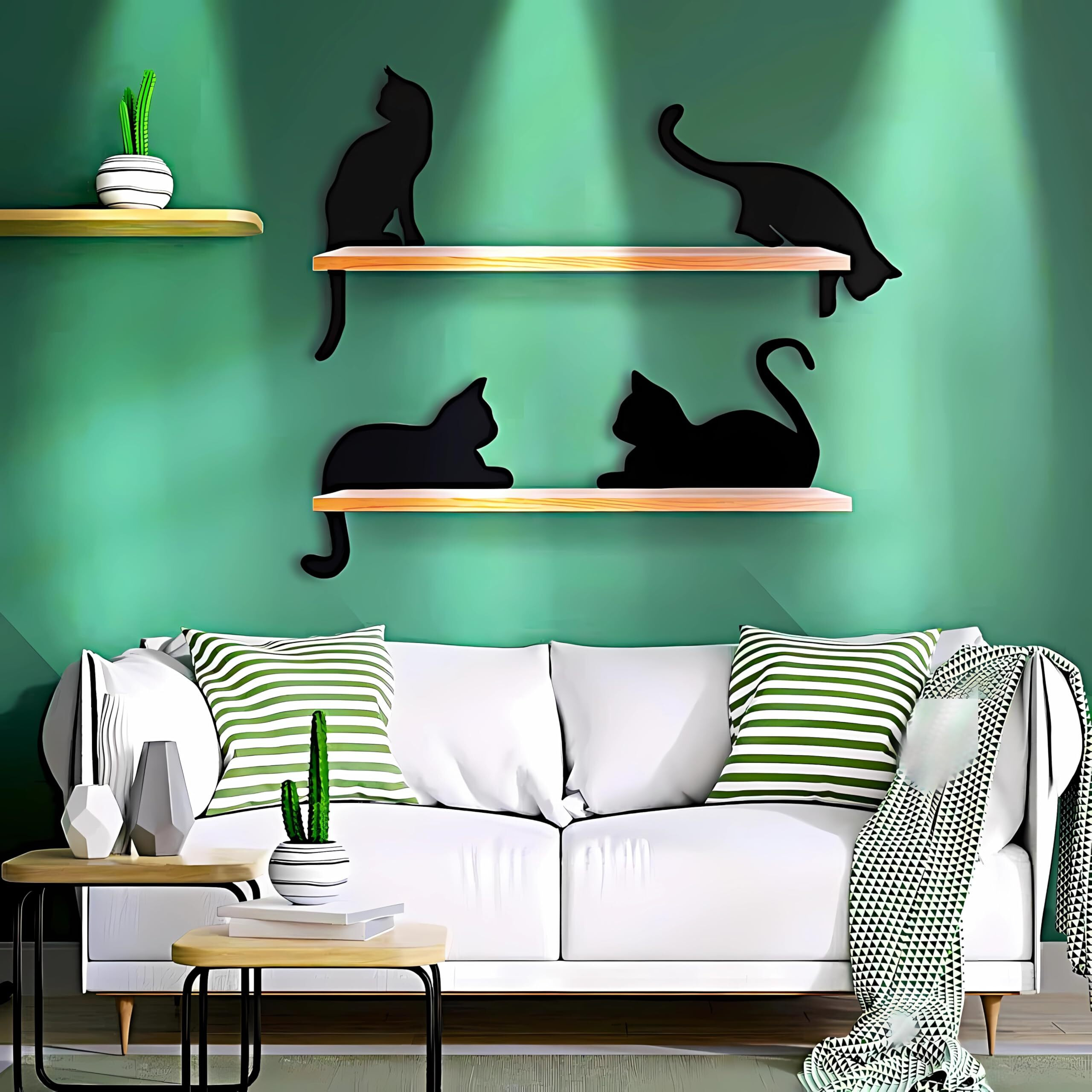 Meraki Mart Wood Cute Cats Black Designed Wall Art Wall Hanging Decor Plaque Sculptures Black Wall Decoration Contemporary Home, Living Room, Office, Bedroom And Garden - 4 Pcs, Small