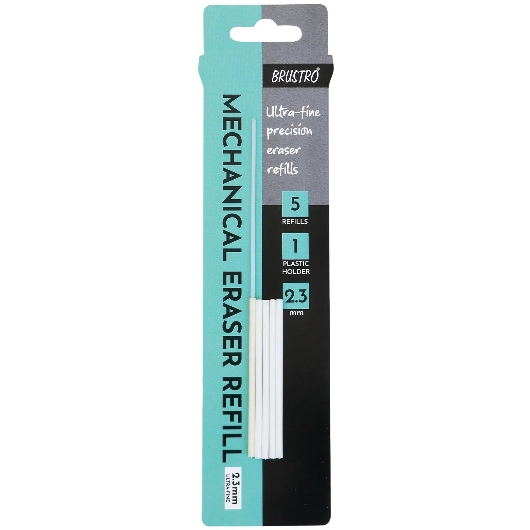 Brustro Mechanical Eraser Refill, Ultra-Fine Precision Leads - 2.3 Mm,Pack Of 5 Refills With Plastic Holder | Long Lasting, Clean Accurate Erasing For Technical Drawings Of Charcoal, Graphite Sketches