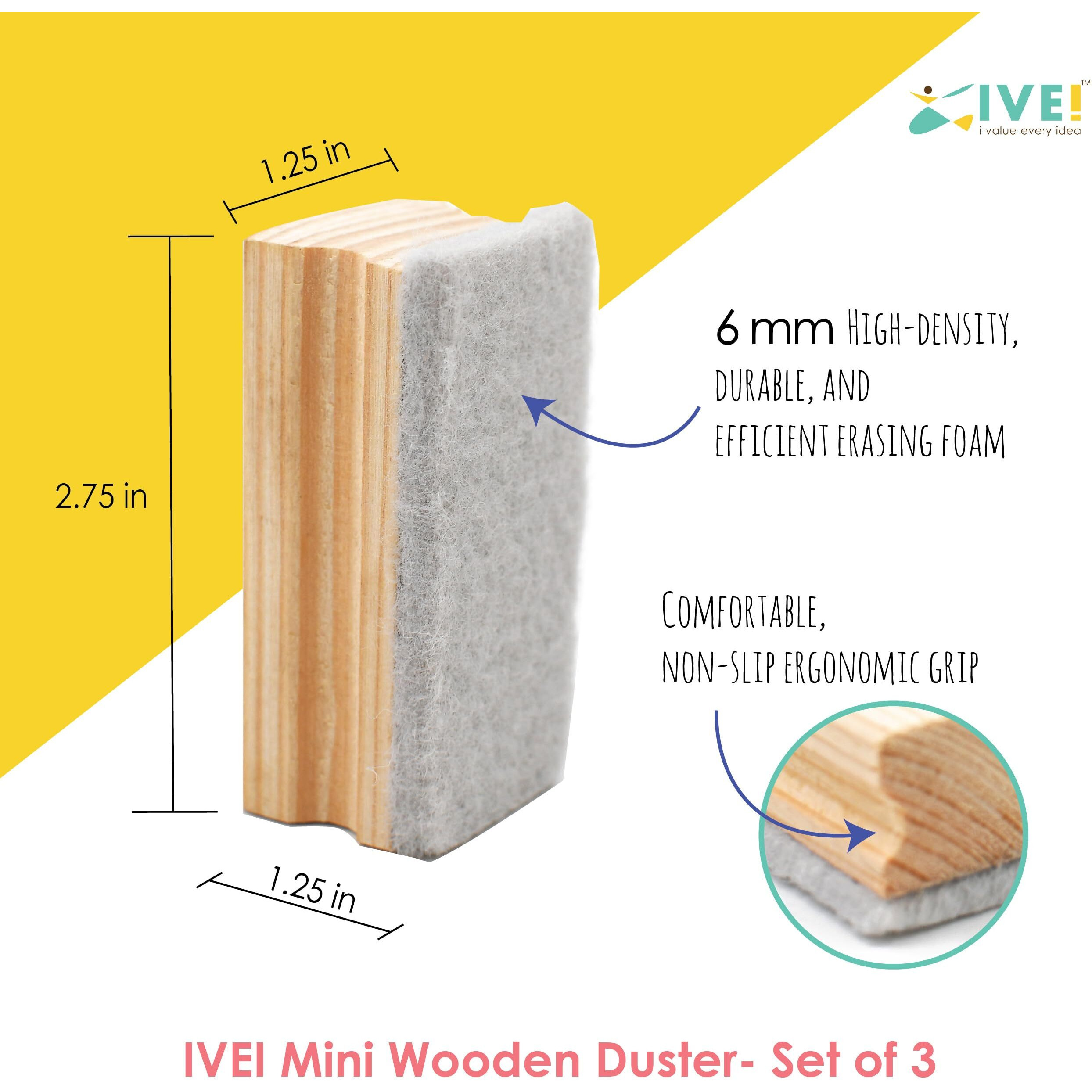 Ivei Wooden Mini Dusters For Blackboards And Whiteboards | Marker And Chalk Eraser For Classroom, School, Home And Office Use | Teaching Tools For Teachers And Students (Set Of 3)